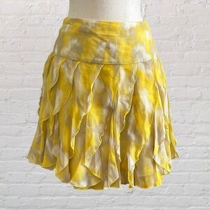 Yellow and White Mini Bubble Silk Skirt with Ruffled Tiers from INC